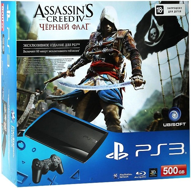 Игровая приставка Sony PS3 Super Slim 500 GB + Assassin Creed IV